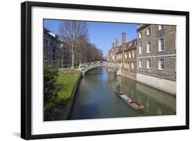 Mathematical Bridge, Connecting Two Parts of Queens College, with Punters on the River Beneath-Charlie Harding-Framed Photographic Print