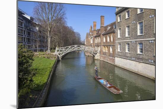 Mathematical Bridge, Connecting Two Parts of Queens College, with Punters on the River Beneath-Charlie Harding-Mounted Photographic Print