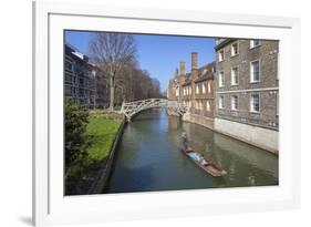Mathematical Bridge, Connecting Two Parts of Queens College, with Punters on the River Beneath-Charlie Harding-Framed Photographic Print