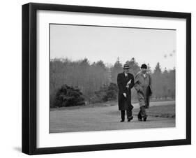 Mathematicians Albert Einstein and Kurt Godel Taking a Walk-Leonard Mccombe-Framed Premium Photographic Print