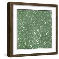 Mathematics Formulas Abstract Background (On Green Chalkboard)-pashabo-Framed Art Print