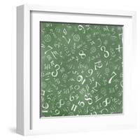 Mathematics Formulas Abstract Background (On Green Chalkboard)-pashabo-Framed Art Print