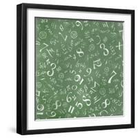 Mathematics Formulas Abstract Background (On Green Chalkboard)-pashabo-Framed Art Print