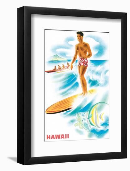 Matson Lines to Hawaii, Surfer and Outrigger, c.1940s-Frank MacIntosh-Framed Art Print