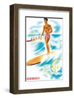 Matson Lines to Hawaii, Surfer and Outrigger, c.1940s-Frank MacIntosh-Framed Art Print