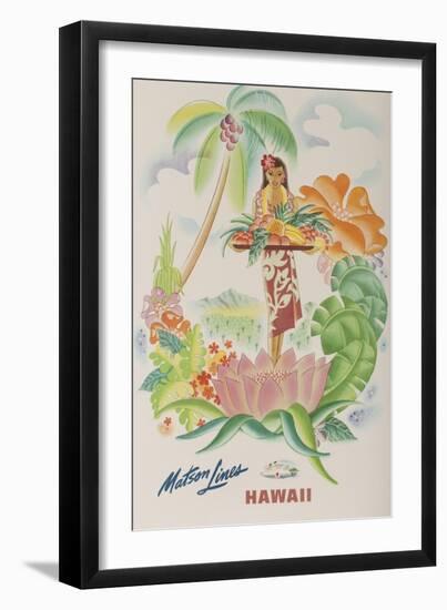 Matson Lines Travel Poster, Hawaii Native with Tropical Fruit-null-Framed Giclee Print