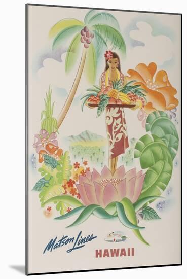 Matson Lines Travel Poster, Hawaii Native with Tropical Fruit-null-Mounted Giclee Print