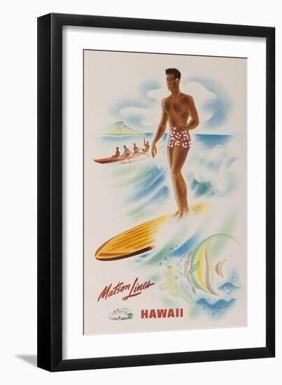 Matson Lines Travel Poster Hawaii Surfer-null-Framed Giclee Print