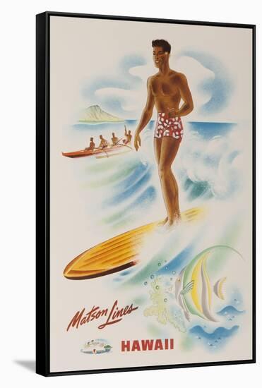 Matson Lines Travel Poster Hawaii Surfer-null-Framed Stretched Canvas