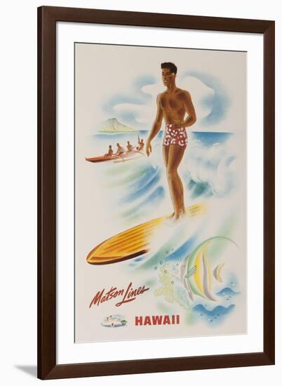 Matson Lines Travel Poster Hawaii Surfer-null-Framed Giclee Print