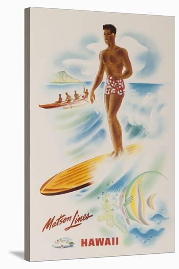 Matson Lines Travel Poster Hawaii Surfer-null-Stretched Canvas