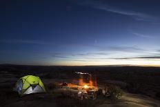 Night Camping Scene with Lit Up Tent and Campfire. Moab, Utah-Matt Jones-Photographic Print