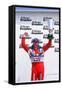 Matt Neal, Nissan driver, celebrates victory, 1999 British touring cars-null-Framed Stretched Canvas