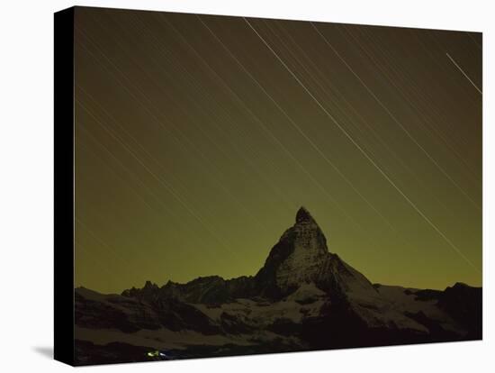 Matterhorn (4,478M) at Night, Long Exposure with Star Trails, Viewed from Gornergrat, Switzerland-Popp-Hackner-Stretched Canvas