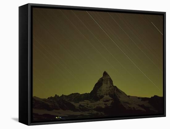 Matterhorn (4,478M) at Night, Long Exposure with Star Trails, Viewed from Gornergrat, Switzerland-Popp-Hackner-Framed Stretched Canvas