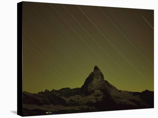 Matterhorn (4,478M) at Night, Long Exposure with Star Trails, Viewed from Gornergrat, Switzerland-Popp-Hackner-Stretched Canvas