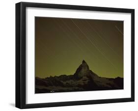 Matterhorn (4,478M) at Night, Long Exposure with Star Trails, Viewed from Gornergrat, Switzerland-Popp-Hackner-Framed Premium Photographic Print