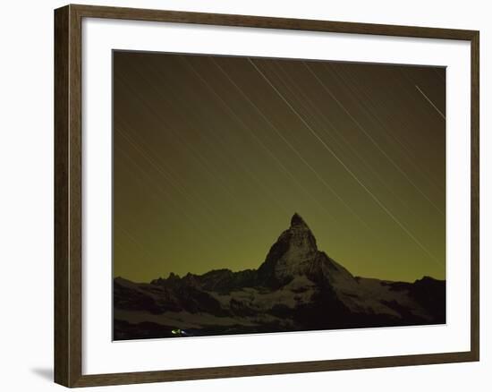 Matterhorn (4,478M) at Night, Long Exposure with Star Trails, Viewed from Gornergrat, Switzerland-Popp-Hackner-Framed Photographic Print