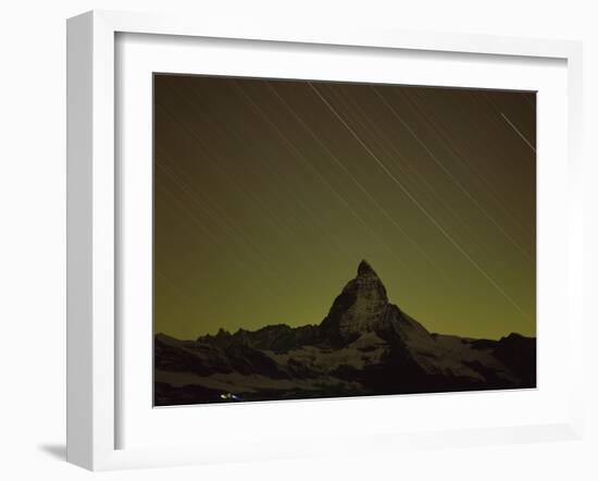 Matterhorn (4,478M) at Night, Long Exposure with Star Trails, Viewed from Gornergrat, Switzerland-Popp-Hackner-Framed Photographic Print