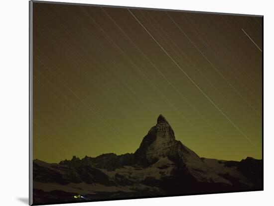 Matterhorn (4,478M) at Night, Long Exposure with Star Trails, Viewed from Gornergrat, Switzerland-Popp-Hackner-Mounted Photographic Print