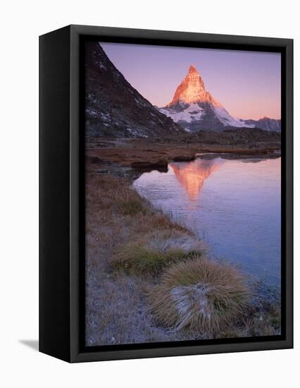 Matterhorn (4,478M) at Sunrise with Reflection in Riffel Lake, Wallis, Switzerland, September 2008-Popp-Hackner-Framed Stretched Canvas