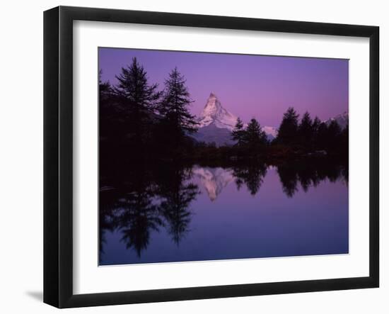 Matterhorn (4,478M) with Reflection in Grindji Lake at Sunrise, Wallis, Switzerland, September 2008-Popp-Hackner-Framed Photographic Print