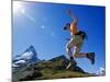 Matterhorn Hiker Running the Trail, Zermatt, Valais, Switzerland-Christian Kober-Mounted Photographic Print