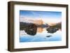 Matterhorn lit by sunrise reflected in the calm water of lake Stellisee, Zermatt, Valais Canton-Roberto Moiola-Framed Photographic Print