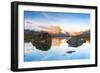 Matterhorn lit by sunrise reflected in the calm water of lake Stellisee, Zermatt, Valais Canton-Roberto Moiola-Framed Photographic Print