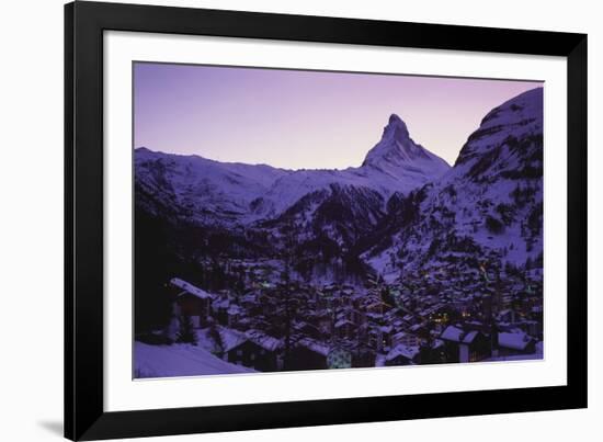 Matterhorn Mountain and Town at Twilight, Zermatt, Switzerland-Gavin Hellier-Framed Photographic Print