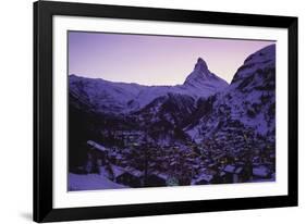 Matterhorn Mountain and Town at Twilight, Zermatt, Switzerland-Gavin Hellier-Framed Photographic Print