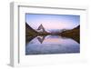 Matterhorn reflected in Riffelsee lake at dawn, Gornergrat, Zermatt, canton of Valais, Switzerland-Roberto Moiola-Framed Photographic Print