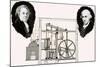 Matthew Boulton and James Watt with One of the Patented Steam Engines-null-Mounted Giclee Print