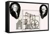 Matthew Boulton and James Watt with One of the Patented Steam Engines-null-Framed Stretched Canvas