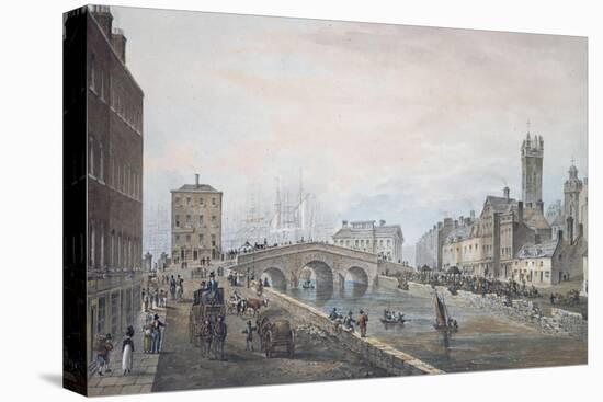 Matthew Bridge and the Customs House, with the Tower of St. Marys Cathedral, 1819-Samuel Frederick Brocas-Stretched Canvas