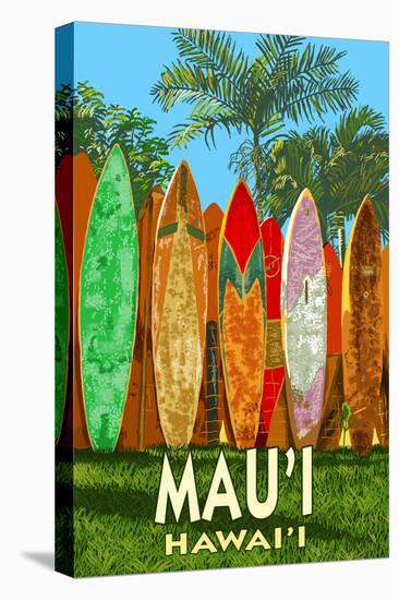 Mau'i, Hawai'i - Surfboard Fence-Lantern Press-Stretched Canvas