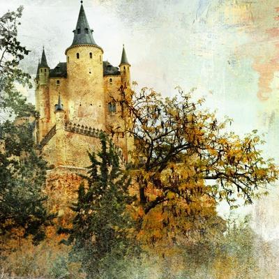 Medieval Castle Alcazar, Segovia,Spain- Picture In Painting Style
