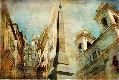 Rome - Spanish Steps - Artistic Collage in Painting Style