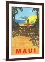 Maui, Cruise Ship, Hawaiian Girl on Jungle Path-null-Framed Art Print