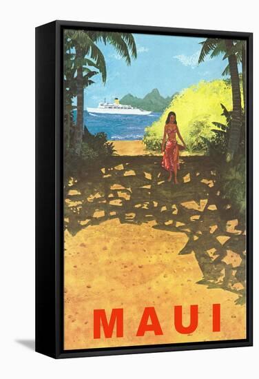 Maui, Cruise Ship, Hawaiian Girl on Jungle Path-null-Framed Stretched Canvas