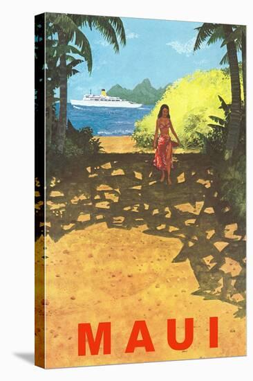 Maui, Cruise Ship, Hawaiian Girl on Jungle Path-null-Stretched Canvas