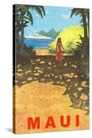 Maui, Cruise Ship, Hawaiian Girl on Jungle Path-null-Stretched Canvas