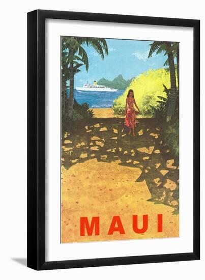 Maui, Cruise Ship, Hawaiian Girl on Jungle Path-null-Framed Art Print