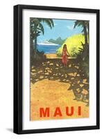 Maui, Cruise Ship, Hawaiian Girl on Jungle Path-null-Framed Art Print