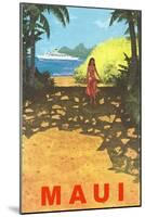 Maui, Cruise Ship, Hawaiian Girl on Jungle Path-null-Mounted Art Print