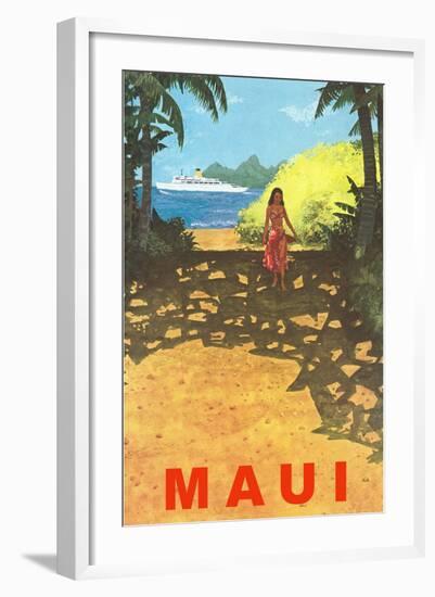 Maui, Cruise Ship, Hawaiian Girl on Jungle Path-null-Framed Art Print