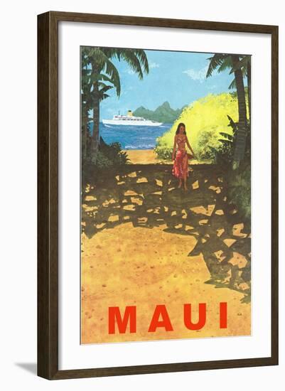 Maui, Cruise Ship, Hawaiian Girl on Jungle Path-null-Framed Art Print