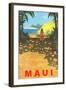 Maui, Cruise Ship, Hawaiian Girl on Jungle Path-null-Framed Art Print