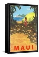 Maui, Cruise Ship, Hawaiian Girl on Jungle Path-null-Framed Stretched Canvas