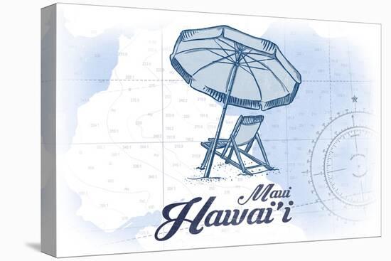 Maui, Hawaii - Beach Chair and Umbrella - Blue - Coastal Icon-Lantern Press-Stretched Canvas